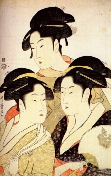 three women at the table by the lamp Painting - three beauties of the present day 1793 Kitagawa Utamaro Ukiyo e Bijin ga